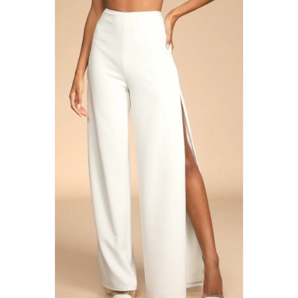 LULU'S SZ M Poised Perfection Ivory Wide-leg Slit Pants NEW B115 *flaw